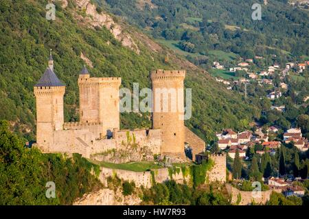 Frankreich, Ariege, Foix, Gaston Phoebus contal Burg der Grafen von Foix und mit Blick auf die Stadt Stockfoto