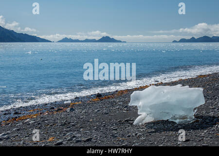 Eisberg am Strand in Aialik Bay, Kenai-Fjords-Nationalpark, Alaska. Stockfoto