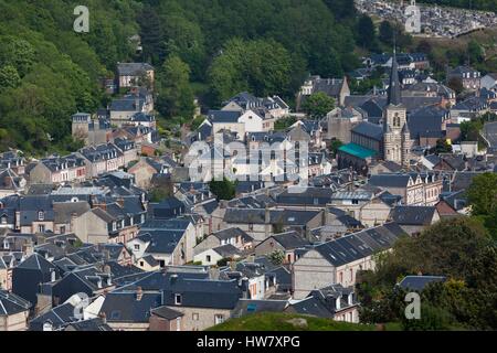 Frankreich, Seine Maritime, Yport, Stadt und Klippen, erhöht, Ansicht Stockfoto