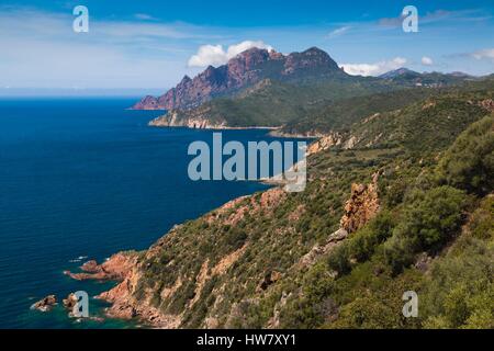 Frankreich, Corse-du-Sud, Korsika West Coast Region, Golfe de Girolata Golf, erhöht, Ansicht Stockfoto