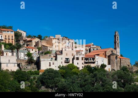 Frankreich, Haute Corse La Balagne Region, Occhiatana, erhöhten Blick auf die Stadt Stockfoto