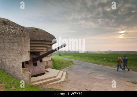 Frankreich, Calvados, d-Day Strände Gegend, Longues Sur Mer, WW2-Ära deutsche 150mm Artillerie-Batterie Stockfoto