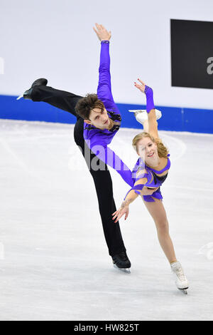 Taipei, Taiwan. 17. März 2017. Ekaterina Aleksandrowski & Harley Windsor (AUS) Eiskunstlauf: ISU World Junior Figure Skating Championships, Paare Kür in Taipei Arena in Taipei, Taiwan. Bildnachweis: AFLO SPORT/Alamy Live-Nachrichten Stockfoto