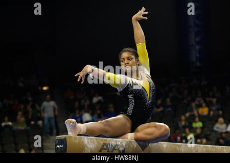 Jacksonville, FL, USA. 18. März 2017. Universität von Missouri Turnerin TIA ALLBRITTEN am Stufenbarren die Jacksonville Veterans Memorial Arena in Jacksonville, FL. Credit konkurriert: Amy Sanderson/ZUMA Draht/Alamy Live News Stockfoto