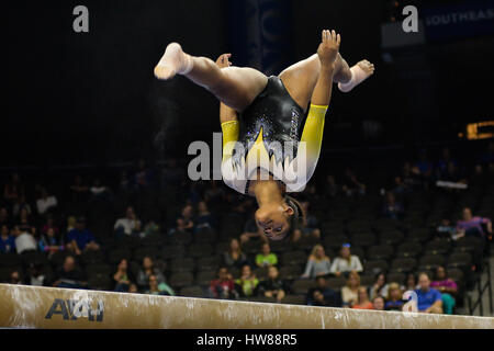 Jacksonville, FL, USA. 18. März 2017. Universität von Missouri Turnerin TIA ALLBRITTEN am Stufenbarren die Jacksonville Veterans Memorial Arena in Jacksonville, FL. Credit konkurriert: Amy Sanderson/ZUMA Draht/Alamy Live News Stockfoto
