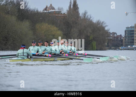 Putney, London, UK. 18. März 2017. Boat Race Befestigung zwischen Cambridge University V italienische internationale Besatzung als Vorbereitung für die bevorstehende Oxford V Cambridge Boat Race. Kredit: Claire Doherty/Alamy Live News Stockfoto