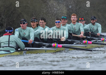 Putney, London, UK. 18. März 2017. Boat Race Befestigung zwischen Cambridge University V italienische internationale Besatzung als Vorbereitung für die bevorstehende Oxford V Cambridge Boat Race. Kredit: Claire Doherty/Alamy Live News Stockfoto