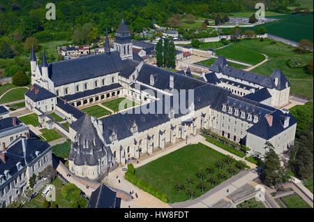 Frankreich, Maine et Loire, Fontevraud l ' Abbaye, Loire-Tal aufgeführt als Weltkulturerbe der UNESCO, der Abtei (Luftbild) Stockfoto