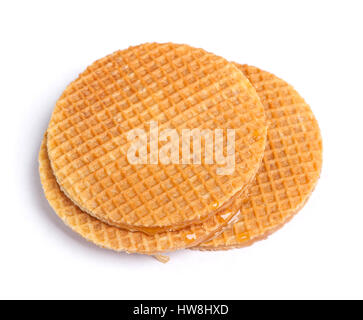 Runde Waffeln, die isoliert auf weißem Hintergrund Stockfoto