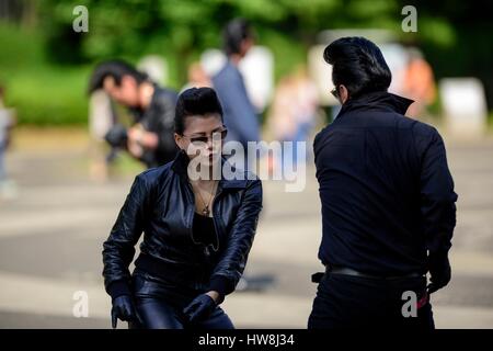 Japan, Insel Honshu, Tokyo Rockabillies in Yoyogi Parc in der Nähe von Meiji-Jingumae Bahnhof Harajuku, Tokio Stockfoto