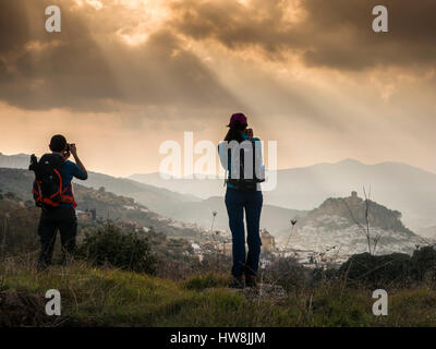 Wandern. Panoramablick auf den Sonnenuntergang, Provinz Montefrio Granada, Andalusien Süd Spain.Europe Stockfoto