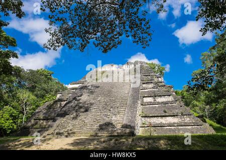 Guatemala, Petén Abteilung, Tikal Nationalpark, ein UNESCO-World Heritage Site, Mundo Perdido, Tablero-Talud Tempel Stockfoto