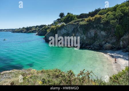 Frankreich, Morbihan, Le Palais Belle Ile en Mer, die Küste in der Nähe von Taillefer Tipp Stockfoto