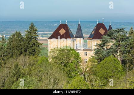 Frankreich, Ain, Bugey Region, Saint-Jean-le-Vieux, Varey Burg ist 12. Jahrhundert befestigte Burg, restauriert im 19. Jahrhundert Stockfoto
