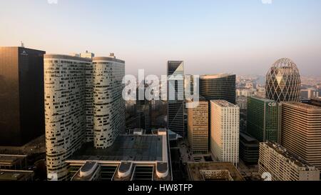 Frankreich, Paris, La Défense Viertel, Tour Carpe Diem vom Architekten Robert A. M. Stern, Tour Europe von Architekten Aktien, Chesneau et Verola, Tour Dexia Architekten KPF, Rouit, SRA, Tour Eqho von l'architects Urquijo, Maccola et Willerval Stockfoto