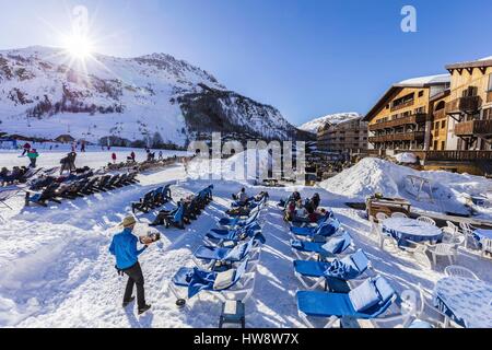 Frankreich, Savoyen, Val D'Isere, Schneefront, Haute Tarentaise-Tal, massiv des Vanoise, Blick auf die Olympischen Flanke der Bellevarde (2827 m) Stockfoto