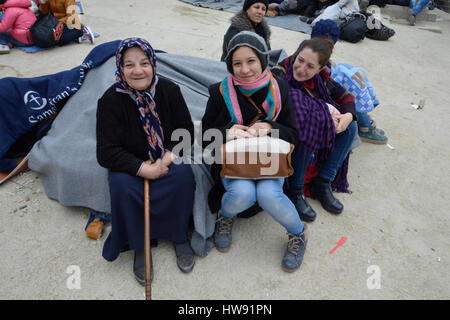 Moria, Lesbos, Griechenland, 24. Februar 2016: Refugee Camp Moria auf Lesbos. Ein Hotspot, wo Flüchtlinge registrieren. Stockfoto