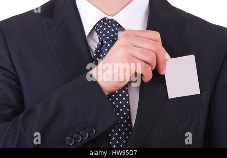 Geschäftsmann, indem leere Karte in der Tasche. Stockfoto