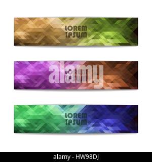 Set von drei rechteckigen Web-Banner mit Platz für Text, heller abstrakten Hintergrund der überlappende Quadrate, Banner-Design-Vorlage, Vektor illustrati Stock Vektor
