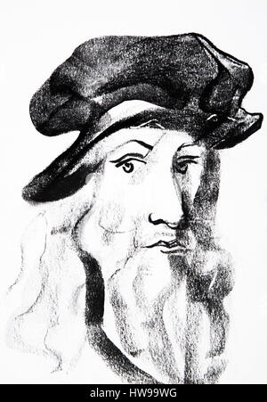 Portrait de Leonard de Vinci (Leonardo da Vinci) (1452-1519) - Abbildung der Ewa KLOS © Ewa KLOS/Opale Stockfoto