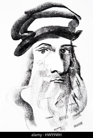 Portrait de Leonard de Vinci (Leonardo da Vinci) (1452-1519) - Abbildung der Ewa KLOS © Ewa KLOS/Opale Stockfoto