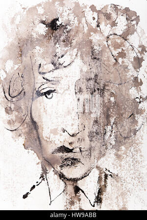 Porträt du Compositeur interpretieren Bob Dylan (Ne En 1941), Illustration von Ewa KLOS © Ewa KLOS/Opale Stockfoto