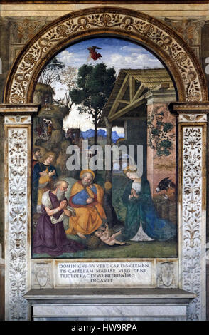 Das Fresko Krippe mit der Heiligen Hieronymus von Bernardino Pinturicchio (1488-1490) in Rovere-Kapelle in der Kirche Santa Maria del Popolo, Rom, Italien Stockfoto