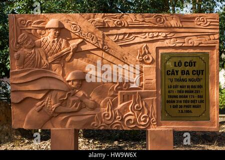 Vietnam, Dien Bien Phu, A1 Hill, Eliane, Schlachtfeld der endgültige vietnamesischen militärischen Sieg über die Franzosen im Jahre 1954, Schlachtfeld marker Stockfoto