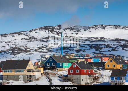 Grönland, Disko-Bucht, Ilulissat, erhöhten Blick auf die Stadt Stockfoto