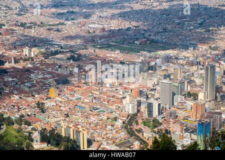 Kolumbien, Cundinamarca Abteilung, Bogota, Gesamtansicht der Stadt aus der Halterung (Cerro) Monserrate (3152 m) Stockfoto