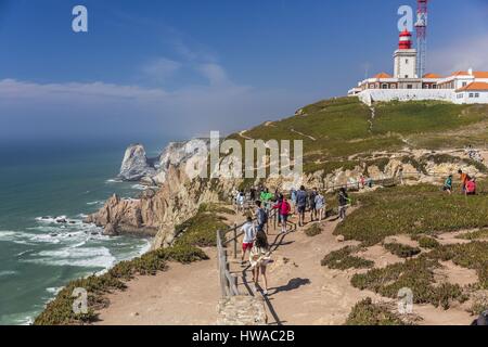 Portugal, Lisboa e Setubal Provinz, Region Lissabon, Sintra, Naturpark Sintra-Cascais, Cabo da Roca, der westlichste Punkt Europas, Leuchtturm Stockfoto