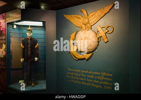 USA, South Carolina, Parris Island USMC Basis, uns Marines Museum Parris Island, Interieur und USMC crest Stockfoto