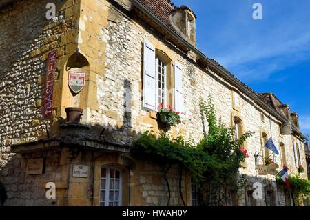 Frankreich, Dordogne, Périgord Pourpre, Monpazier, beschriftete Les Plus Beaux Dörfer de France (die schönsten Dörfer Frankreichs), Rathaus Stockfoto