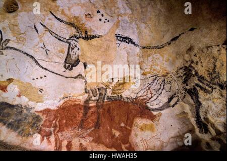 Frankreich, Dordogne, Perigord Noir Vézère-Tal, Montignac Sur Vézère, Höhlen von Lascaux II, Rekonstitution der prähistorische Stätte und eingerichtete Höhle Liste Stockfoto