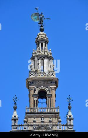 Spanien, Andalusien, Sevilla (Sevilla), Giralda Turm, ehemalige Almohaden Minarett der großen Moschee Glockenturm der Kathedrale umgewandelt, aufgeführt als W Stockfoto