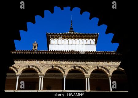 Spanien, Andalusien, Sevilla, die Alacazar (Reales Alcazares de Sevilla), Weltkulturerbe der UNESCO, Architektur des höheren Teils des Builds Stockfoto