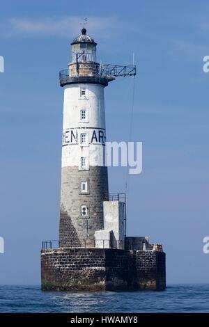 Frankreich, Finistere, Ile de Sein, Sein Boden, der Leuchtturm von Ar Men, klassifiziert als historische Denkmäler Stockfoto