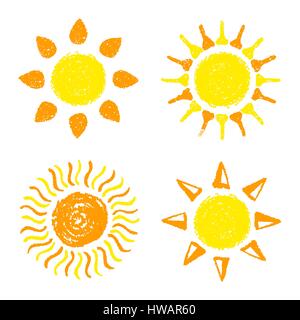 Gezeichnete Sonnenuntergang mit Pastellstiften handbemalt Stock Vektor