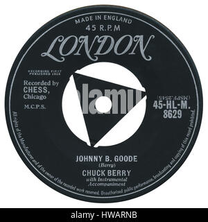 45 u/min 7' UK Plattenlabel von Goode von Chuck Berry auf das Londoner Label von Mai 1958. Stockfoto