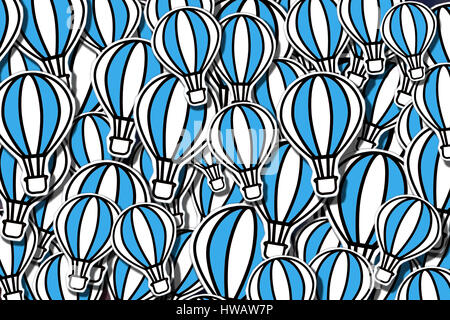 Nahtloses Muster blauer Heißluftballons – Cartoon Style Stockfoto