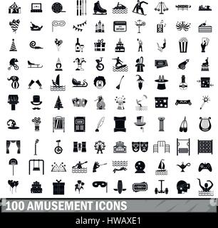 100 Unterhaltung Icons Set, einfachen Stil Stock Vektor