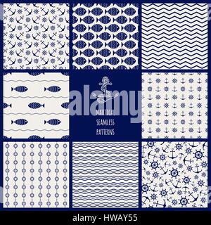 Satz von 8 nautische Musterdesigns Stock Vektor