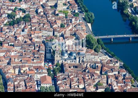 Frankreich, Menge, Cahors, die Stadt und die Kathedrale (Luftbild) Stockfoto