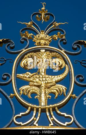Frankreich, Gard, Nimes, die Wappen von Nimes mit der Palme und das Krokodil Stockfoto