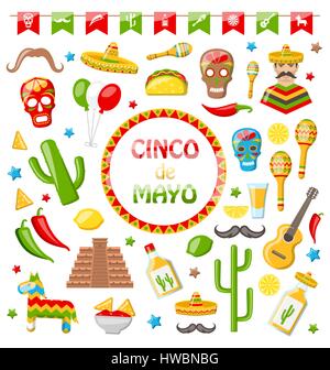 Sammlung von mexikanischen Icons Isolated on White Background Stock Vektor