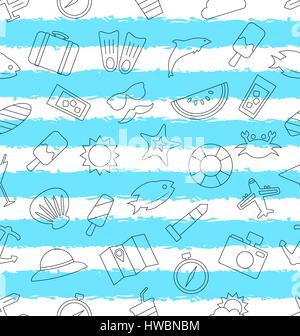 Nahtloses Muster mit Hand gezeichnet Reisen Objekte und Symbole Stock Vektor