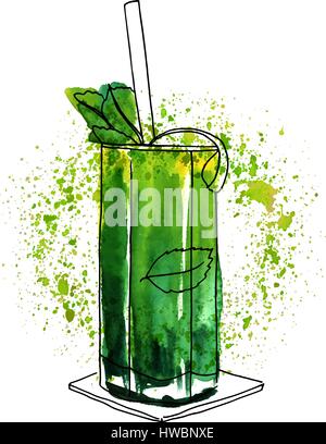 Vektor Aquarell Mojito cocktail mit Textur und Exemplar Stock Vektor