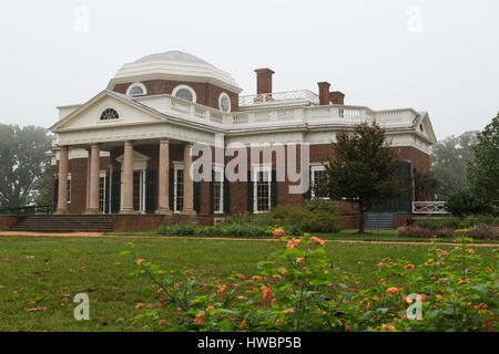 Monticello Haus von Thomas Jefferson, dritter Präsident der Vereinigten Staaten Stockfoto