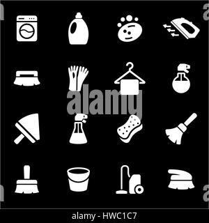 Vektor weiß Reinigung Symbole auf schwarzem Hintergrund festlegen Stock Vektor