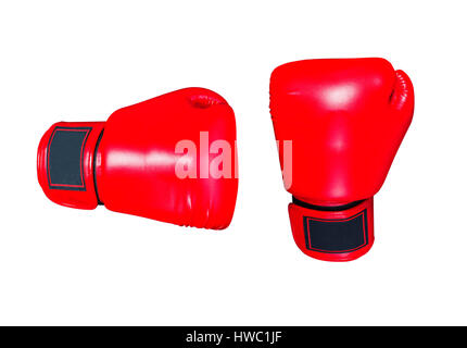 Rote Boxhandschuhe auf weißem Hintergrund. Stockfoto